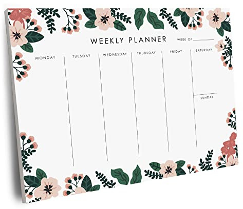Weekly Planner Notepad - 9x7” inches, 52 tear off sheets - Undated Desk Planner Pad Calendar Notepad Organizer for Weekly To Do List, Notes and Schedule (Floral)