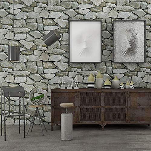 FOMEIL Fond d'écran PVC rétro 3D Papier Peint Pierre Mode Rétro 53 cm (W) * 950cm (L) Vintage Nostalgique Murale Grande Personnalité Ktv Bar,marron