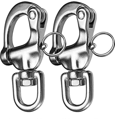 NECMETU Snap Shackle 316 - Grillete giratorio de acero inoxidable para vela, gancho de liberación rápida, grilletes de barco para velero, grilletes de aparejo de vela (3-1/2 pulgadas, 2 unidades)