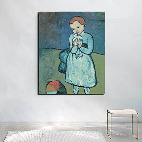 Kind mit einer Taube Pablo Picasso Leinwand Gemälde Drucke Wohnzimmer Dekoration moderne Wandkunst Ölgemälde Poster Bilder 30x45cm rahmenlos