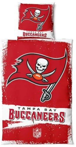 Tampa Bay Buccaneers NFL Bettwäsche Set ** Raw ** Baumwolle, Reißverschluss, 135x200 cm Bettdeckenbezug und 80x80 cm Kissenbezug