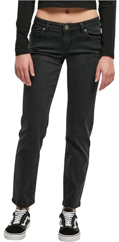 Urban Classics Damen Hose Ladies Low Waist Straight Denim Pants Black Washed 28
