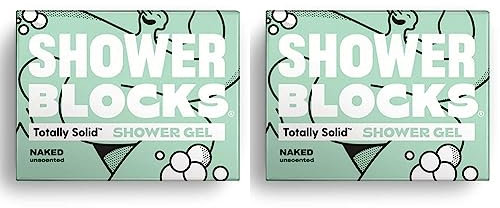 Shower Blocks - Naked Unscented Solid Shower Gel | Plastic, Cruelty and Paraben Free | Vegan | Moisturising Body Soap For The Shower (Pack of 2)