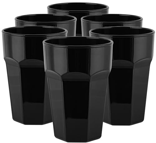 TREND FOR HOME Schwarze Wassergläser 425 ml, 6er-Set, Gläser für Getränke, Säfte, Eiskaffee und Tee, Gläser für Longdrinks, Retro-Stil, Gigi Piano Black