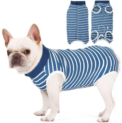 Dog Surgical Recovery Suit for Abdominal Wounds or Skin Diseases, After Surgery Dog Recovery Strampler Striped Pet Surgical Suit Covers Anti Licking Cone Alternative for Small Large Dogs