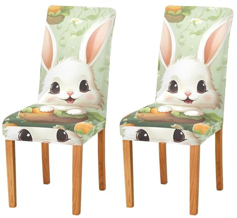 JUMBEAR Oster-Stuhlhussen mit niedlichem Hasen-Motiv, für Esszimmer, dehnbar, abnehmbar, waschbar, Küchenstuhlbezug, dekorativer Sitzschutz, 2 Stück