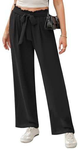 iClosam Pantalon Fluide Femme Été Jambe Large Taille Haute Ceinture à Nouer | Tissu Fluide au Tombé Naturel, Jambes Larges et Aérées, Taille Haute avec Ceinture, Pour Bureau, Voyage et Loisirs