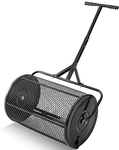 OSBELE Esparcidor de abono para máquina de siembra Manual, esparcidor de Malla metálica de 24 Pulgadas con Mango Largo Ajustable, esparcidor de turba para césped y jardín, para aderezo de abono, su