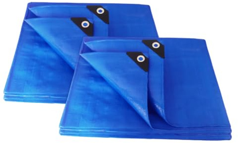 ANSIO Tarpaulin 3m x 4m Pack of 2 Water-resistant Tarp with Eyelets - Blue | Multipurpose Groundsheet, Cover for Camping, Garden, Storage, DIY Projects with UV Protection, Weatherproof & Frost-Resistant
