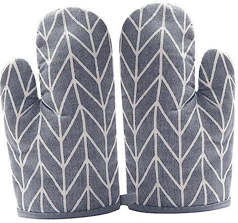 Alipis Heat Resistant Kitchen Oven Gloves 2pcs Thickened Cotton-linen Baking Oven Mitts Grey Geometric Pattern Insulated Protective Gloves for Cooking and Microwave Use