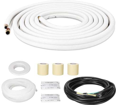 NEAGLORY 25 Ft Mini Split Line Set, 1/4 & 3/8 O.D. Twin Copper Tubing Insulated Coil Copper Pipes HVAC for Mini Split AC and Heating Equipment