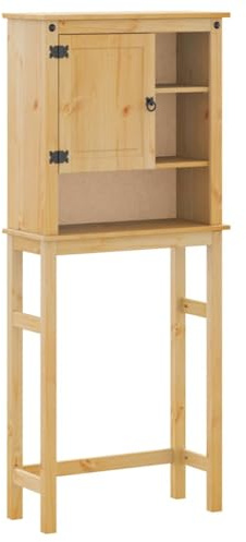 vidaXL Waschmaschinenschrank, Badschrank 1 Fach 2 Ablagen, Waschmaschinenregal mit Metallgriff, Toilettenschrank Toilettenregal, Massivholz Kiefer