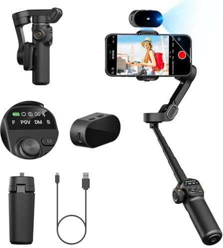 AOCHUAN Gimbal Stabilizer for Smartphone,NO APP Tracking,20CM Extension Rod,Face & Object Tracking stabilizer for iPhone & Android,3-Axis OLED Gimbal for Video Recording-Smart X2AI Black