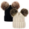 TYXHXTF 2 Pcs Mütze Damen Winter mit Doppelter Bommel, warme Strickmütze, Bommelmütze für Mädchen(Cremeweiß + Schwarz)