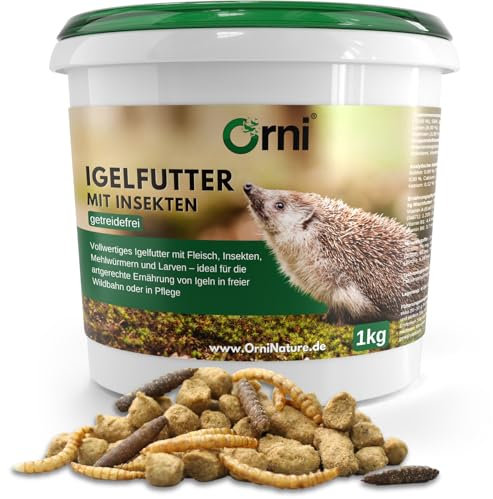 Orni Igelfutter mit Insekten ohne Getreide | 1kg | Alleinfutter für Igel | Artgerecht | getreidefrei | Trockenfutter mit Mehlwürmer Seidenraupen und hohem Fleischanteil