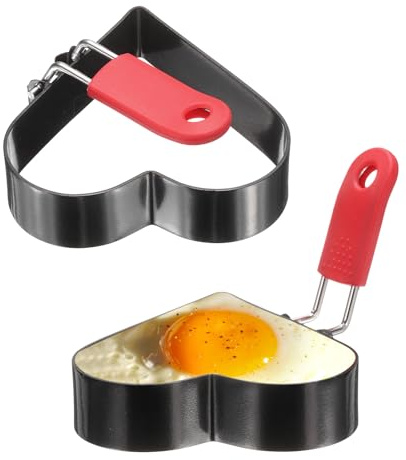 sourcing map 2Pcs Heart Egg Rings Stainless Steel Nonstick Pancake Cooking Ring with Silicone Handle for Griddle Frying Eggs Sandwich Omelets Breakfast