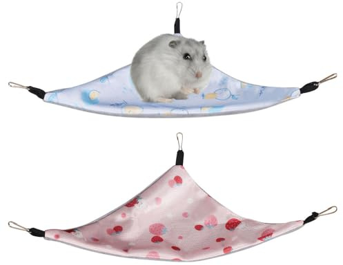 DONGKER Hängematte Meerschweinchen, 2 Stück Doppelseitiges Ratten Sommerhängematte, Hamster-Hängebett mit Haken für Kleintiere, Ratten, Papageien, Kurzkopfgleitbeutler, Frettchen