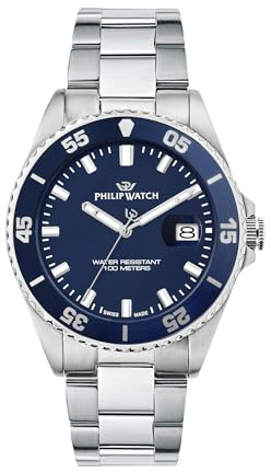 Philip Watch Orologio Uomo in Acciaio, Tempo, Data, Analogico, 42 mm, Collezione CARIBE SPORT, Idea Regalo Uomo