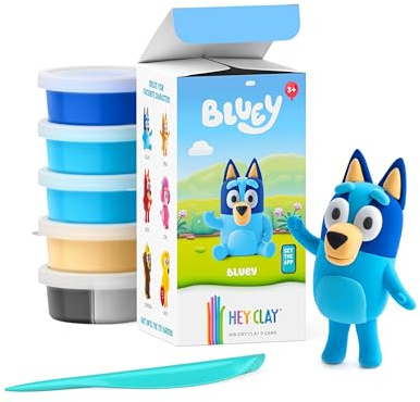 HEY CLAY Bluey & Friends - Pâte à modeler séchant à l'air pour enfants - Kit créatif d'arts et d'artisanat 3+ (Bluey, 5 boîtes)