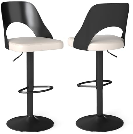 COSTWAY 2 Sgabelli Girevoli da Bar Alta 91-111 cm, Set di Sgabelli con Seduta in Ecopelle, Poggiapiedi e Struttura in Metallo, Sedie per Cucina e Bistrò (Nero)