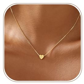 VIROMY Gold Heart Initial Halsketten für Frauen 14K Gold Plated Letter Anhänger Halsketten Charme Box Kette Zierlich Personalisierten Schmuck Geschenke für Sie A-Z
