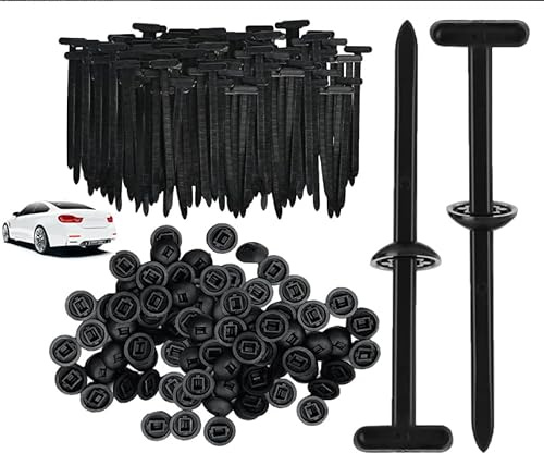 SKJJM 150 Pièces Attaches Autobloquantes Universelles en Nylon, Serre Câbles Rivets en Plastique, Robustes et Autobloquantes, Attaches Noires Résistantes aux UV pour Réparation Automobile