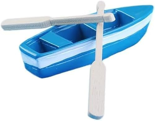 Lovely Miniature Blue Rowboat Little Plastic Boat Canoe Model with Oars for Miniature Gardens Doll House Cake Topper Decoration