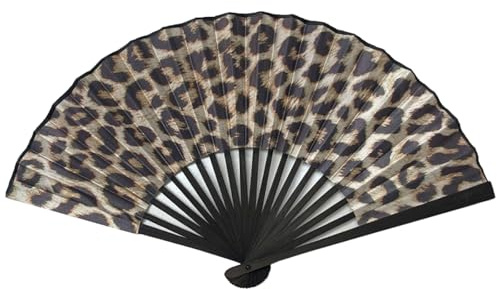 Vhtanop Faltbare Fächer Holz Leopardenmuster, Handfächer, Fecher Damen für Party, Rave, Festival & Aufführung Tanz Dekoration, Sommer Gadgets Abkühlung (leopard)