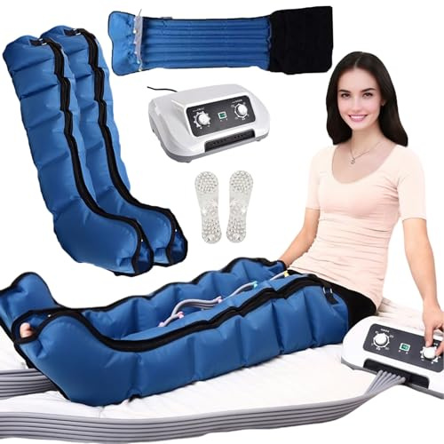 Bottes Pressothérapie XL, Masseur à Compression d'air pour Jambes/Bras/Taille, Drainage Lymphatique Jambes, Appareil Circulation Sanguine Jambes, Massage Jambe, Bleu