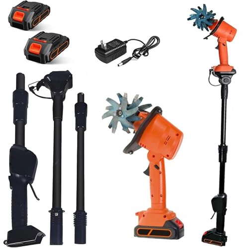 Motocoltivatore elettrico senza fili, motozappa leggera con profondità e larghezza di 10 cm, 2 batterie e asta telescopica da 1,3 m, per prati, giardini, fattorie e orti