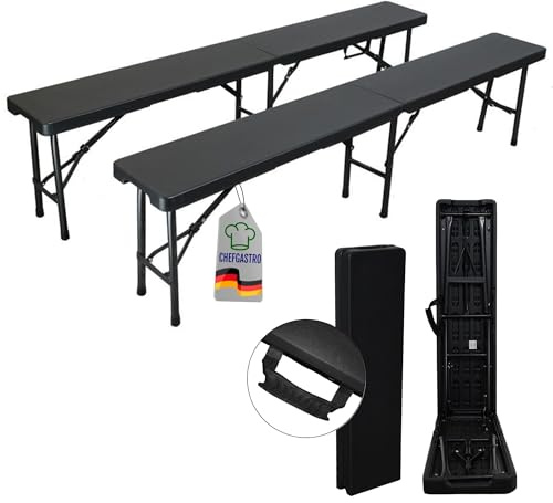 CHEFGASTRO 2er Set Bierbank klappbar Klappbank Outdoor wetterfest mit Tragegriff Campingbank faltbar 8 Personen Kunststoff Schwarz Faltbank Sitzbank für Garten Terrasse und Balkon