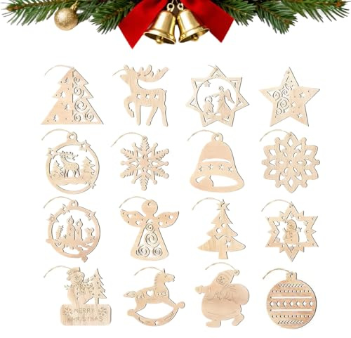 ARYIMYDP 16-teiliges Holz-Anhänger Set Tannenbaumschmuck Weihnachtsbaumschmuck Christbaumschmuck zum Dekorieren für den Weihnachtsbaum