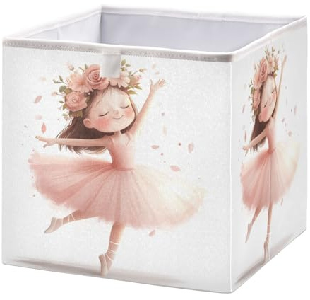 Flowers Ballerina White Pattern Storage Baskets for Shelves Foldable Collapsible Storage Box Bins with Fabric Bins Cube Toys Organizers for Pantry Clothes Books in Closet and Shelf,11 x 11inch