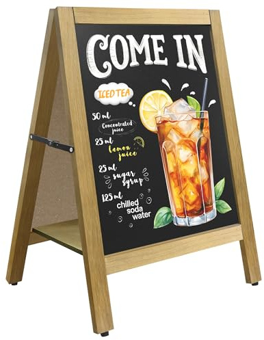 VAIIGO Magnetic A-Frame Wooden Chalkboard 43x65cm, Double-Sided Menu Chalk Board with Shelf, Sandwich A Board Pavement Sign, Portable Small Blackboard for Indoor/Outdoor Use, Cafe, Bakery, Wedding