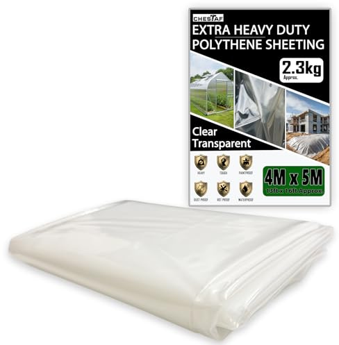 Extra Thick Plastic Sheeting 2.3KG Heavy Duty 4M X 5M Clear Polythene Sheet Thickened Polytunnel Membrane Greenhouse Waterproof Garden Dust Sheet Gardening Grow Insulation Building Rubble Protection
