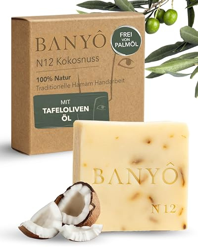 BANYÔ Kokosnuss Körperseife I Handgemachte Hamamseife mit 100% natürlichen Inhaltsstoffen I Antibakteriell, entzündungshemmend & pflegend I Ideal für normale & Mischhaut