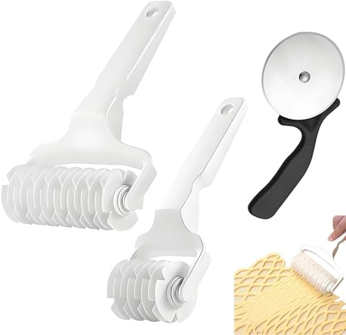 2 pcs Pastry Lattice Cutter, White Plastic Dough Cutter with Non-Slip Handle, Kitchen Cooking Baking Tool for Pies, Pastries, Dough, Cookie, Bread