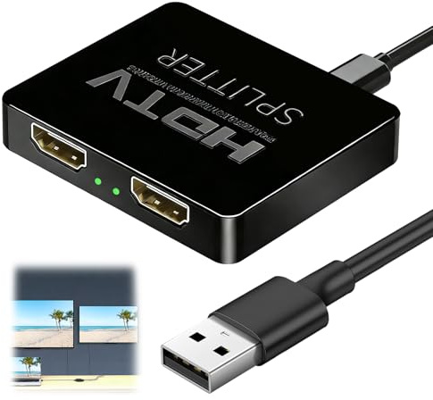 HDMI Splitter 1 in 2 Out Hdmi Dual Monitor Adapter 2 Same Outputs Display at the Same Time 4K1080P 3D Mirroring for Projector TV Monitor, USB-Powered Dual Monitor Connector to Laptop