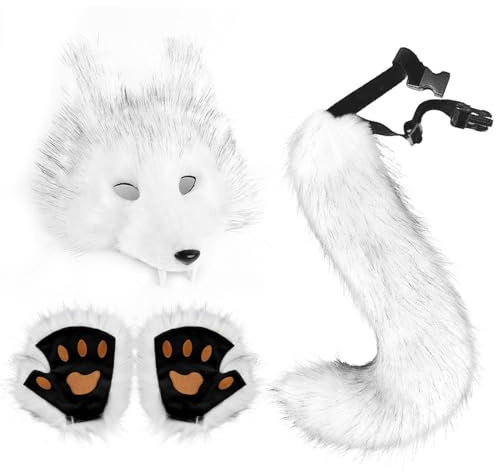 Genérico Set De Disfraz De Lobo Para Halloween Carnaval | Conjunto De Cosplay Animal Orejas Cola Y Máscara | Accesorios De Disfraz Lobo para Niños Adultos Navidad Obras De Teatro Cumpleaños