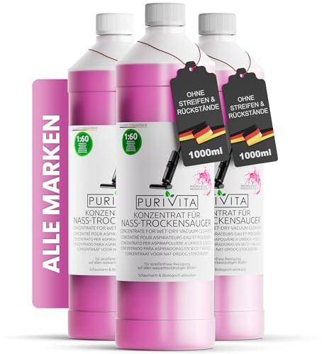PURIVITA® Detergente Suelos Aspirador Seco-Húmedo – Magnolia, 3x1L | Sin marcas, secado rápido, poca espuma y sin aclarado – para aspiradores seco-húmedo y suelos duros resistentes al agua