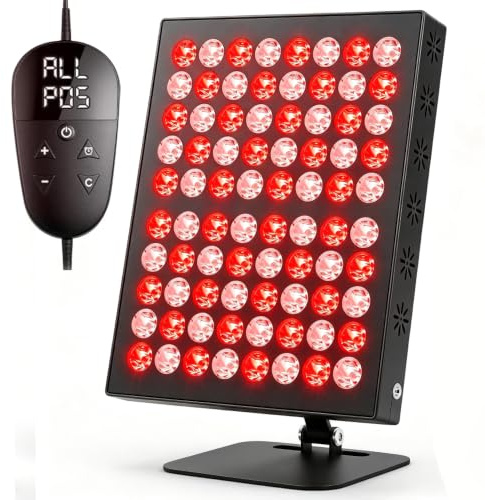 Rotlichtlampe Panel 80 LED für Red Light 660nm & 850nm Infrarotlampe mit Timer, 5 Helligkeitsstufen, 62W Rotlichttherapie Gerät für Gesicht, Körper Haare, Winkelverstellbare Lampe für Zuhause und Büro