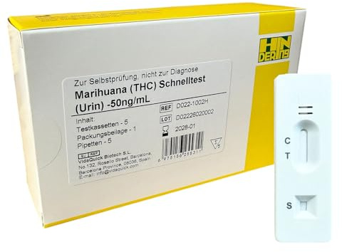 THC Drogentest Urin 50 ng/ml – 5er Set Marihuana Schnelltest – Cannabis Selbsttest für zuhause