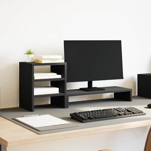 Zentexion monitorstativ med skrivbordsorganisatör svart ekutseende trämaterial 80 x 20 x 30 cm stabil utrymmesbesparande ergonomiskt för hemmakontor arbetsrum kontorsbord spelbord laptopstativ