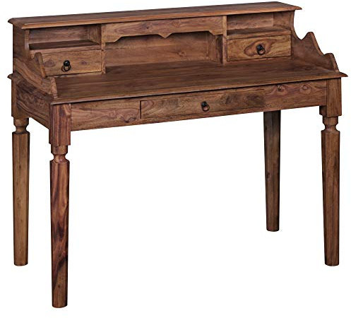 FineBuy Schreibtisch Sheesham Massivholz Konsole, Sekretär 115 x 100 x 60 cm mit 3 Schubladen und Fächern, Konsolentisch Landhaus-Stil aus Natur-Holz modern, Arbeits-Tisch Braun