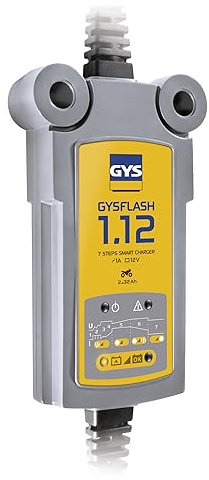 GYS - GYSFLASH 1.12 Caricabatterie Professionale Automatico 1A, per batterie 12V, Moto, Jet-Sci, Go-Kart e tosatrici, Mantenimento di Carica, Desolfatazione - 029361