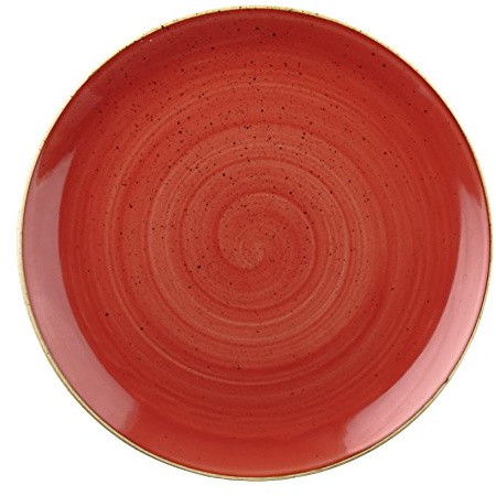 Churchill Geschirr Stonecast -Coupe Plate Teller- Durchmesser: Ø 28,8cm, Rustikaler Charme Dekorgeschirr manuell dekorierte Unikate Servier Steingut Teller Vintage Pizzateller Plate Bowl (Berry Red)