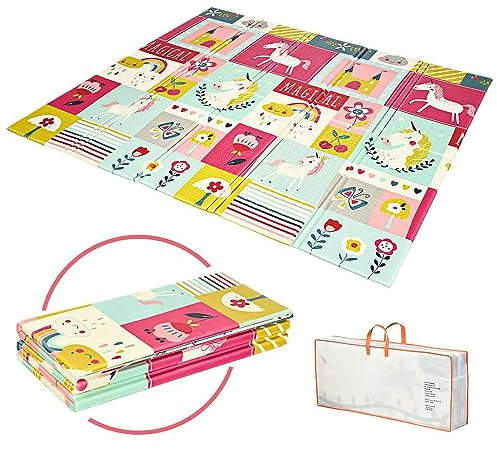 COSTWAY Baby Spielmatte faltbar, 200 x 180 cm Babymatte doppelseitig, Krabbelmatte aus XPE Material, Krabbeldecke, Spielteppich für Babys, Säuglinge und Kleinkinder (Rosa)