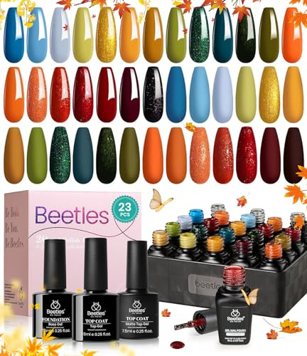 Beetles Gel Nail Polish Set, 20 Farben Gel Nagellack mit Base Glossy & Matt Top Coat Rot Gelb Orange Grün Blau Farbe Gel Nagellack für Maniküre Soak Off LED Nägel Nail Art Geschenk