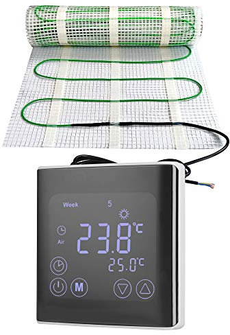 Riscaldamento a pavimento elettrico 150 Watt per m², termostato WIFI Touch nero, tecnologia TWIN JWS diverse misure, dimensioni (m²): 15 m²