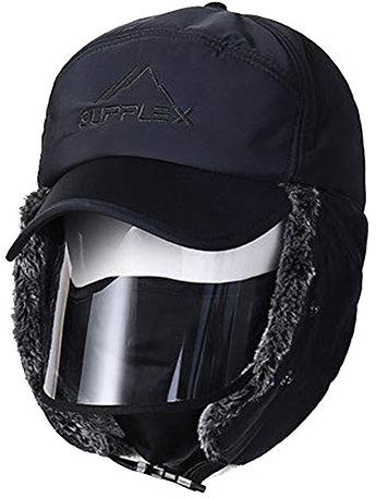 FOLDING Fliegermütze Männer Transparent Gesichtsmaske Earmuffs Wintermütze Warme Baseballmütze Jagd Cap Outdoor-Aktivitäten (Color : Gray)